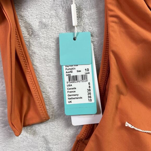 SeaFolly Australia Bikini Swimsuit Size 10 Orange/Rust Wrap Top Strappy Bottoms - Picture 6 of 12